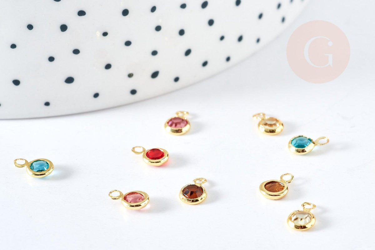 Pendentif rond doré cristal multicolore 7.5mm,pendentif doré création bijoux, les 10 G8419