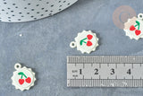 Pendentif soleil cerise rond zamac émail blanc 18mm, création bijoux fruit, x1 (G8041)