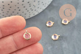 Pendentif rond laiton doré 24 carats cristal rose 10mm, x1 (G2183)