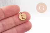 Pendentif rond lettre initiale acier doré sans nickel 12mm, x1 (G4786)