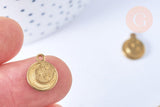 Pendentif rond lune étoile laiton brut 10mm, x2 (G6534)