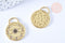 Pendentif rond lune étoiles laiton doré 18K zircon 27.5mm,pendentif doré avec cristaux pour création bijoux, x1 G6969