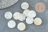 Pendentif rond nacre blanche naturelle 15mm, x10 ou x20 (G2181)