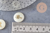 Pendentif rond nacre palmier, pendentif palmier,coquillage blanc naturel,16mm,1 trou, x 5 (G0833)