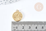 Pendentif rond soleil acier inoxydable 304 doré 14K IP 18.5mm, x1 (G8772)