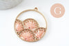 Pendentif rond zamac doré tissé rocaille rose dentelle 37.5mm, x2 (G4131)