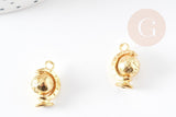 Pendentif rotatif globe terrestre zamac doré 18mm, x2 (G5239)