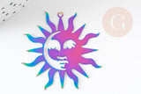 Pendentif soleil arc-en-ciel acier 201 inoxydable dore 40mm,acier inoxydable sans libération de nickel, x1 (G6152)