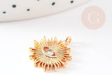 Pendentif soleil laiton doré 18k zircon 17mm, pendentif en cristal pour création bijoux porte bonheur pour femme en zircon, x1 G3968