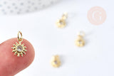 Pendentif soleil laiton doré zircon, pendentif en cristal pour création bijoux porte bonheur pour femme en zircon,10mm, x1 (G4742)