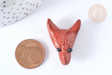 Pendentif tête de loup jaspe rouge & onyx naturel 30,5mm, x1 (G7556)
