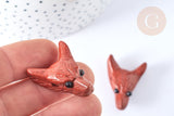 Pendentif tête de loup jaspe rouge & onyx naturel 30,5mm, x1 (G7556)