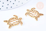 Pendentif tortue acier 201 inoxydable doré 18K 24mm, x1 (G7128), bijou créatif de qualité en acier inoxydable doré, idéal pour créations bijoux DIY élégants et durables.