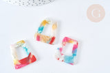 Pendentif trapèze acétate multicolore 29,5mm, création bijoux plastique,x 2 (G7582)