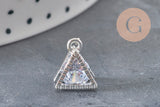 Silver zamac zircon crystal triangle pendant 11mm, x4 (G0290)