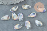 Pendentif verre transparent irisé goutte,pendentif verre, 16mm,x10 (G4145)