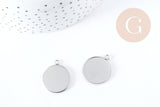 Pendentifs Support cabochon rond acier 304 inoxydable platine 25mm, x1 (G8939)