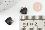 Pendentifs doré cœur émail noir, pendentif coeur, laiton brut, pendentif amour,10mm, x10 G3571