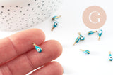 Pendentifs doré goutte émail bleu turquoise, mauvais oeil, laiton doré, pendentif chance,création bijoux,9mm, x10 G3327