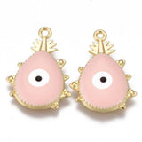 Pendentifs doré goutte émail rose zamac doré oeil protecteur, pendentif chance,28mm, x1 (G5471)