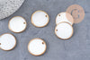 Pendentifs dorés ronds coquillage naturel en nacre blanche 30mm, création bijoux coquillage x2 (G1843)