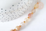 Perle Ronde Agate facettée fleur de cerisier naturelle 7.5mm, x1 fil de 38cm (G7455)
