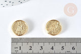 Perle Ronde Vierge Marie laiton doré 15,5mm, x1 (G7500)
