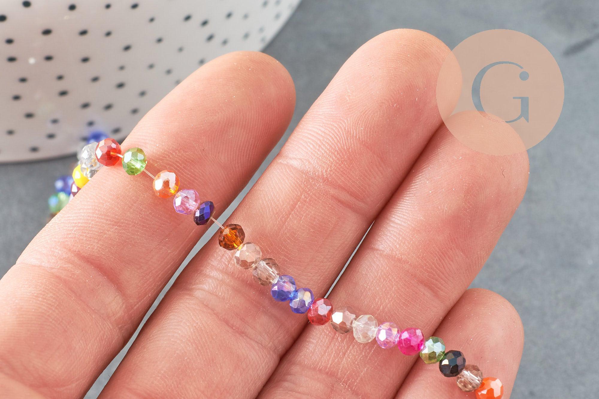 Perle abacus cristal multicolore 3x4mm, x1 fil de 39cm (G2749)