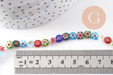 Perle cercle verre millefiori 6mm, perle verre chance, perle artisanale verre, perle bijou été, fil de 35 cm, x1 (G5384)