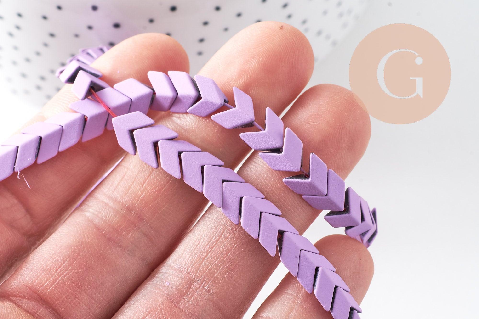Perle chevron hématite colorée violet synthétiques 7mm, création bijoux pierre, x1 le fil de 40cm (G6898)