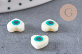 Perle coeur nacre blanche mauvais oeil 8.5-9mm ,x 10 (G1962)