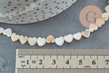 Perle coeur nacre blanche naturelle 6mm ,perle coeur nacre,coquillage blanc, fil de 39cm, x1 (G5862)