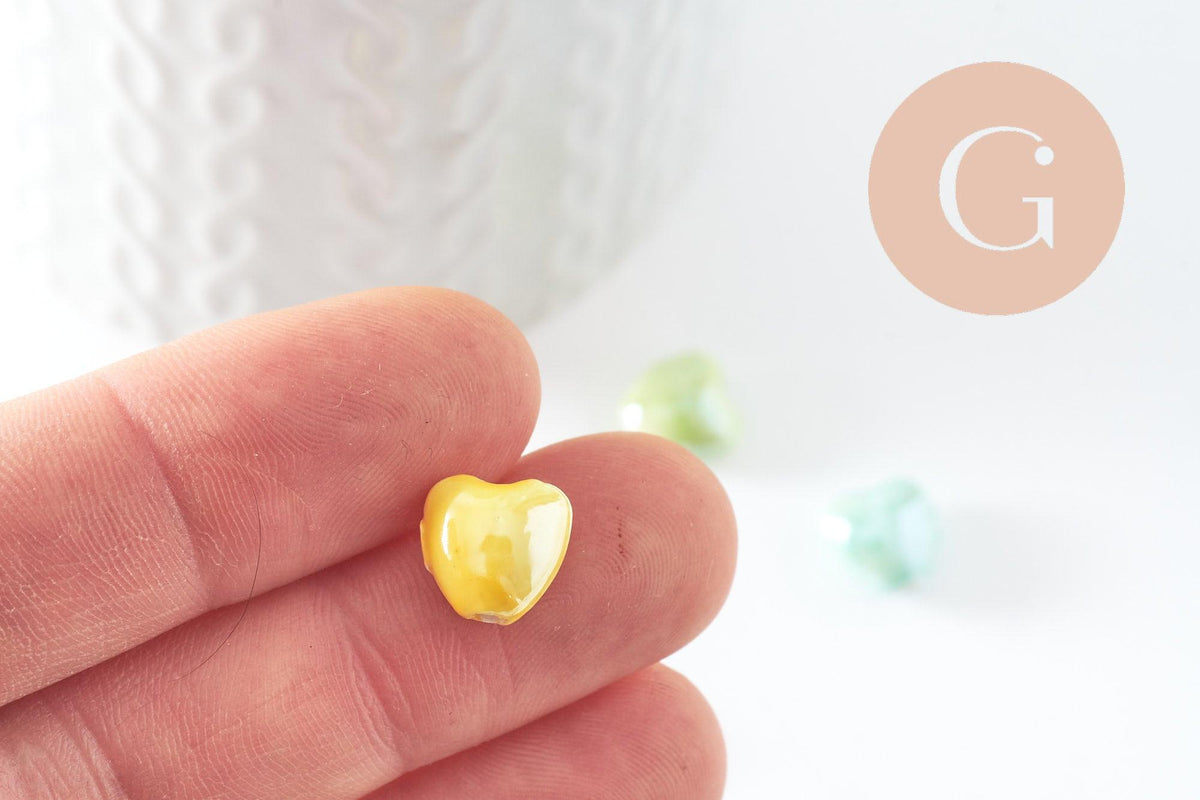 Perle coeur porcelaine multicolore irisé 12mm, x5 (G9772)