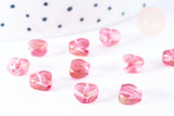 Perle coeur verre rouge irisé 6mm, des perles en verre, x10 (G6680)