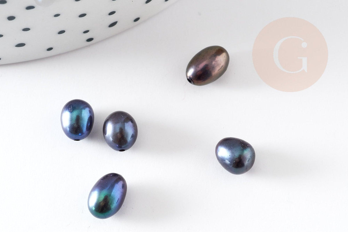 Perle naturelle noire, perle percée de culture, perle d'eau douce,7mm, x1 (G0348)
