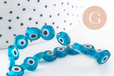 Perle disque Mauvais Oeil Grecque verre bleu turquoise,perle verre chance, perle artisanale verre, 8mm,fil de 49 perles, x1 (G4516)