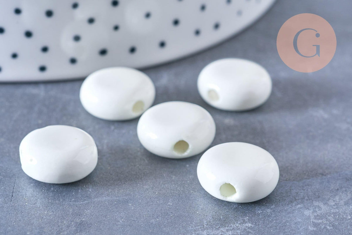 Perle porcelaine blanche, perle striées,perle céramique, céramique blanche, 15mm, x10 (G2571)