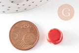 Perle disque porcelaine rouge-blanc 10-11mm, perle céramique artisanale, x5 (G9346)