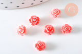 Perle fleur de rose résine rose 6.5x4.5mm, doré fleur, bijou romantique, x10 (G6332)