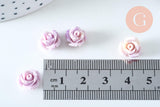 Perle fleur de rose résine violette 10x8mm, création bijou doré fleur, bijou romantique, x10 (G6330)