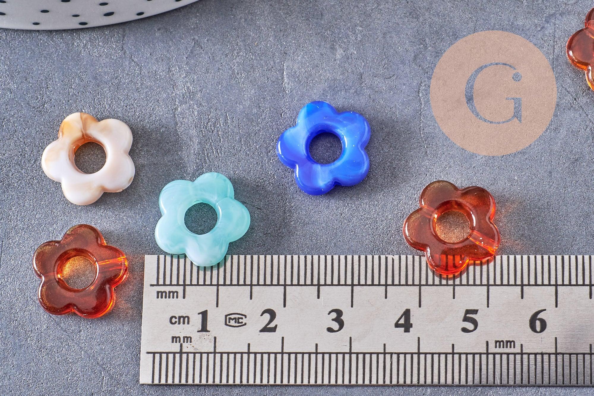 Perle fleur résine multicolore pour créole interchangeable 14.5mm, x20 (G10333)