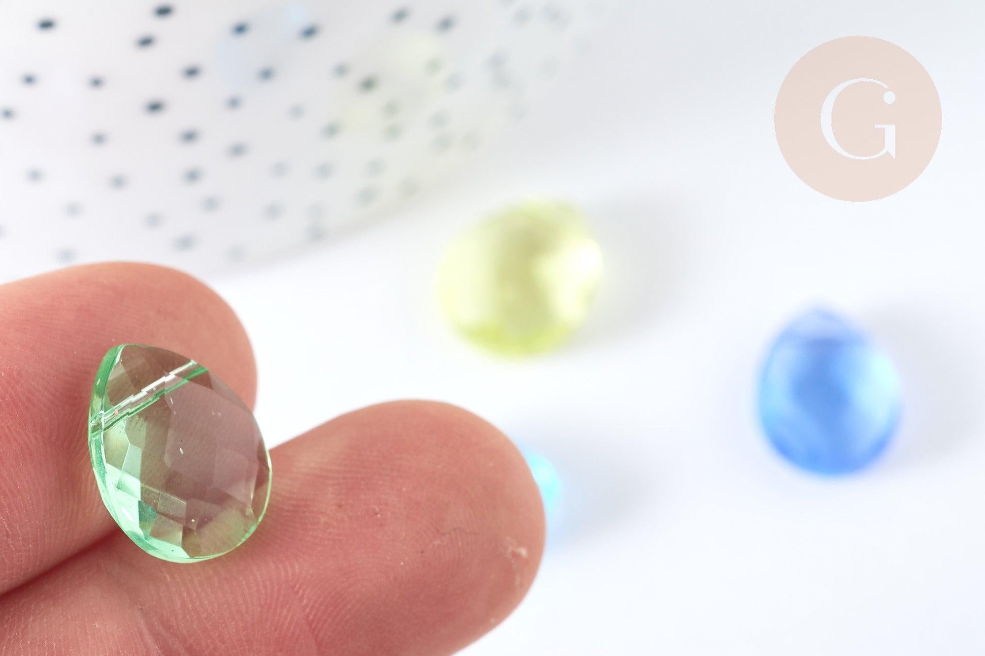 Perle goutte facettée cristal multicolore 14.5mm, création bijoux cristal DIY, X10 (G7292)