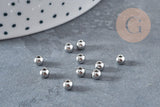 Perle intercalaire ronde acier inoxydable platine 4mm, x100 (G8828)
