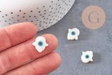 Perle main de fatma mauvais oeil nacre blanche 15-16 mm, Perles coquillage création bijou chance, x 5 G7135