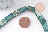 Perle rectangle nacre verte naturelle 15.5mm, x1 fil de 38cm (G1701)