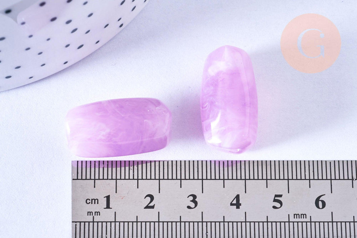 Perle rectangle tube imitation gemme plastique violet améthyste 25x11.5mm, perle plastique coloré, x 10 perles G6632