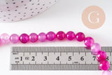 Perle ronde agate feu naturelle rayée fuchsia ronde 8mm, x1 fil de 38cm (G3850)