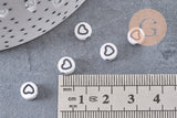 Perle ronde coeur noir plastique blanc, x10Gr (G2031)