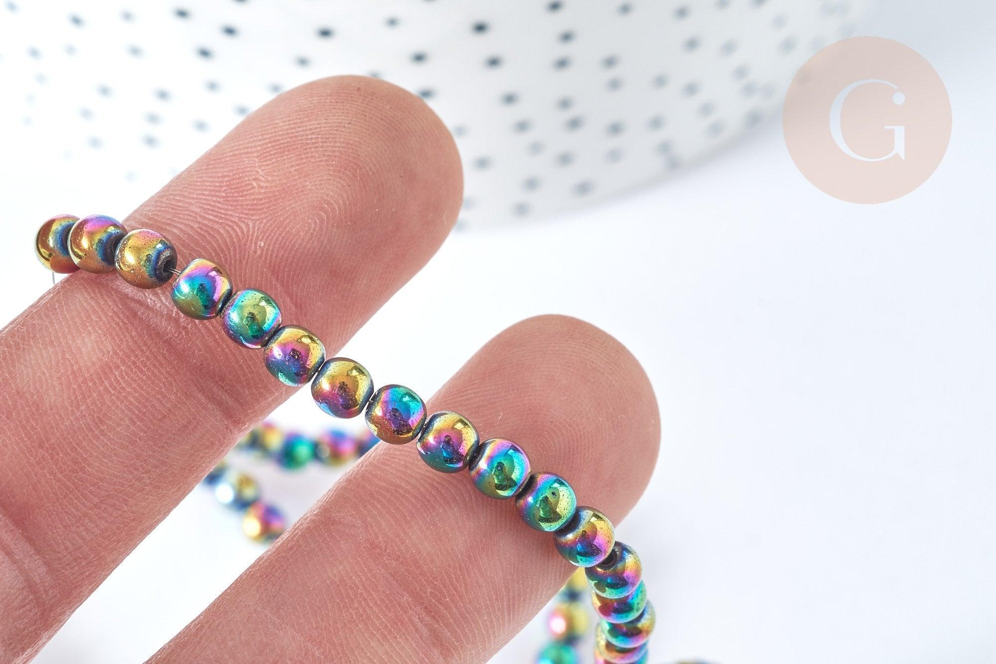 Perle ronde hématite de synthèse multicolore 4mm, création bijoux DIY, le fil de 39cm, X1 (G7403)