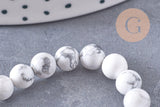 Perle ronde howlite blanche naturelle 6mm, x1 fil de 19cm (G1297)